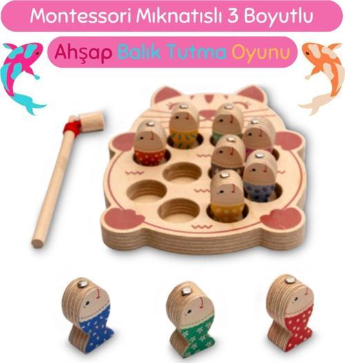 Montessori Mıknatıslı 3 Boyutlu Eğitici Ahşap Balık Tutma Oyunu - Ahşap Balıklar Ile Eğlenceli Oyun