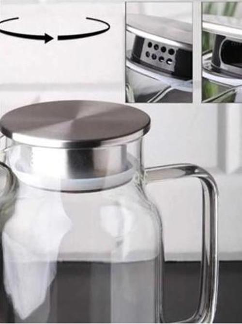 1500 ml Borosilikat Cam Su Sürahisi - Metal Kapaklı ve Isıya Dayanıklı