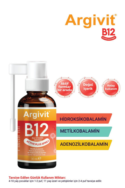 Active Plus B12 Vitamin Metilkobalamin,hidroksikobalamin,adenozilkobalamin Sprey 30 ml