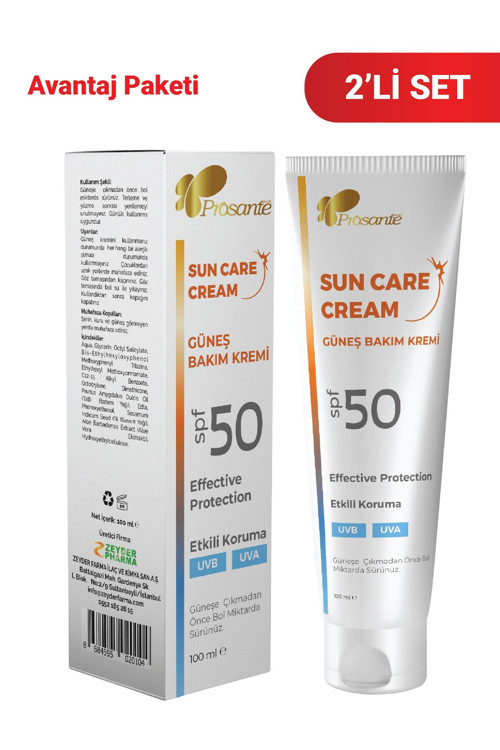 Güneş Bakım Kremi Spf 50 Etkili Koruma Uvb Uva 100 ml 2'li Paket