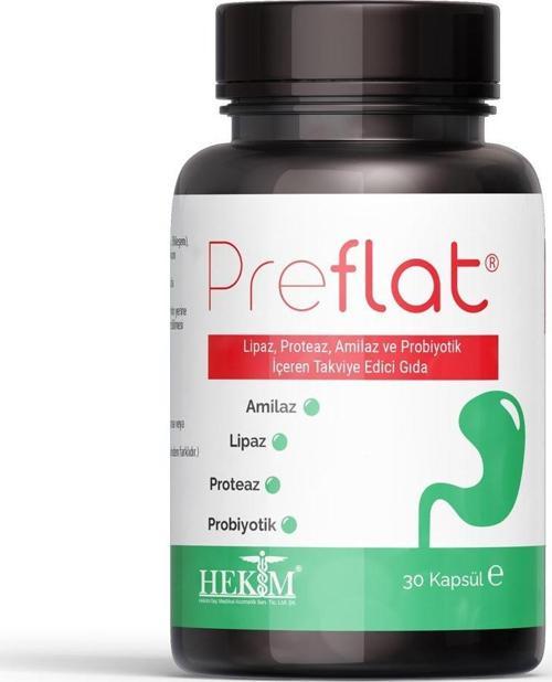 Lipaz, Proteaz, Amilaz ve Probiyotik İçeren 30 Kapsül