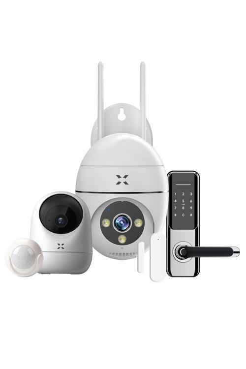 Akıllı Güvenlik Kamerası İç ve Dış Mekan, Çelik Kapı Kilidi Parmak İzi Şifre ve Sensörler Seti