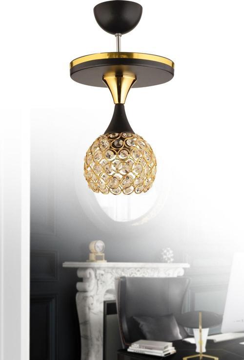 Yağmur Kristal Top Tepsili Siyah Sarı Yaldızlı Tekli Modern Lüks Aydınlatma