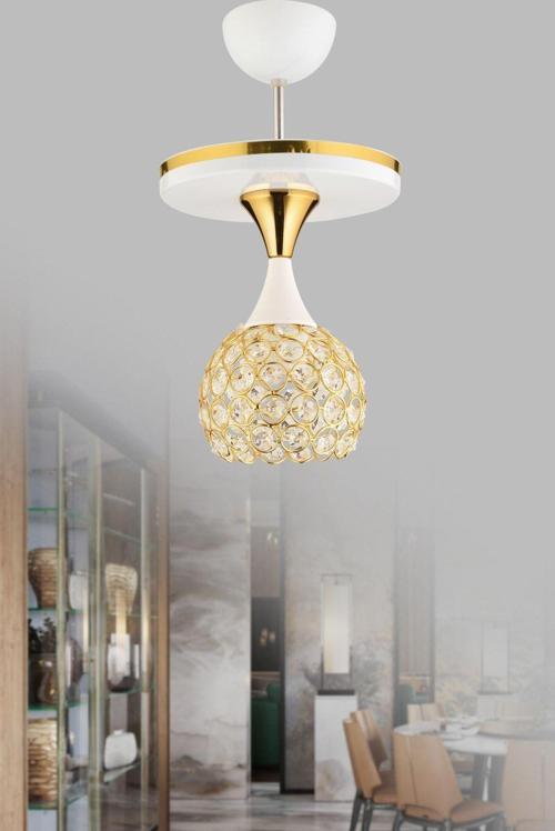 Yağmur Kristal Top Beyaz Gold Yaldızlı Tepsili Tekli Modern Lüks Avize