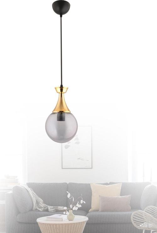 Minel Tekli Siyaha Gold Detaylı Glop Camlı Avize