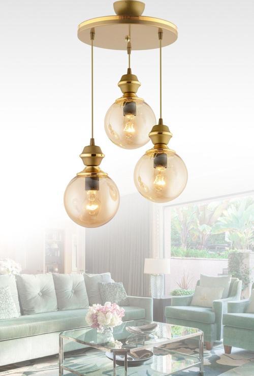 Berru 3 Lü Tepsi Eskitme Gold Yaldızlı Modern Aydınlatma