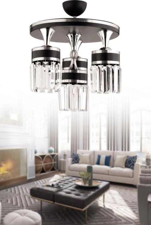 Aslı 4 Lü Profonyer Kristal Taşlı Siyah Krom Yaldızlı Lüks Modern Avize