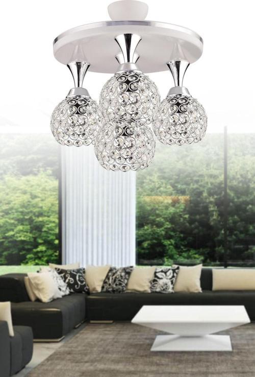 Defne 4 Lü Profenyal Tepsi Beyaz Krom Yaldızlı Kristal Top Lüks Salon Avizesi 35 Lik