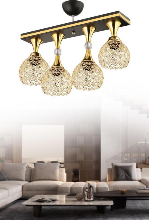 Cansu 4 Lü Kristal Top Siyah Gold Yaldızlı Modern Lüks Avize