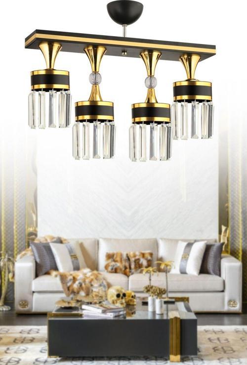Derin 4 Lü Caka Siyaha Gold Kristal Taş Modern Aydınlatma