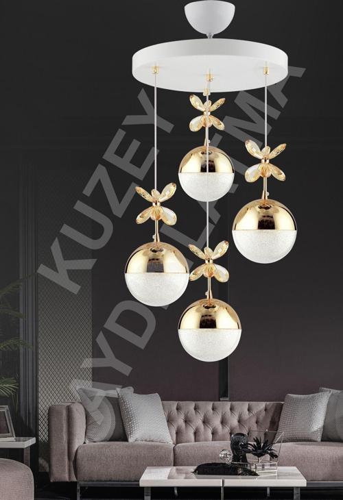 Efna 4 Lü Beyaza Gold KUMANDALI 3 Renk Ledli Modern Aydınlatma