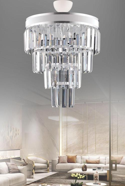 Çağla 5 Li Beyaz Dörtkatlı Kristal Taşlı Modern Avize