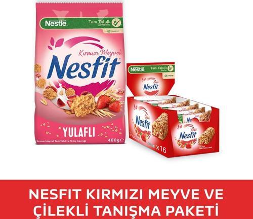 NESFIT Kırmızı Meyveli Tam Tahıl ve Pirinç Gevreği 400g & Çilekli Tam Tahıllı Bar 16x23,5g