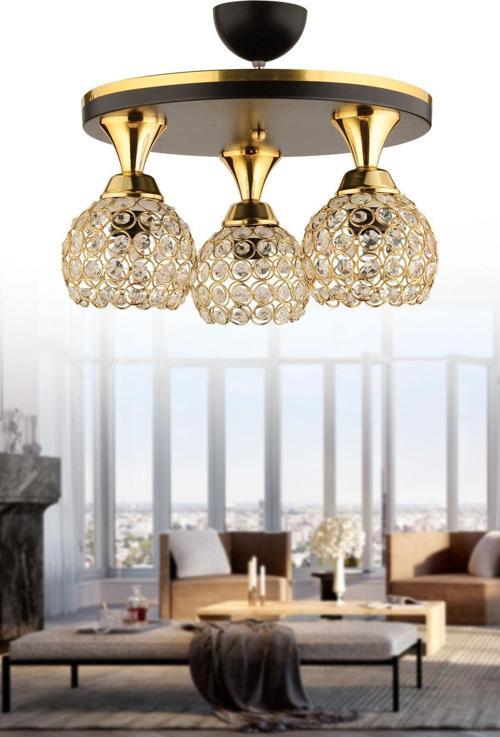 Defne 3Lü Profonyer Siyah Sarı Yaldızlı Kristal Top Modern Lüks Avize