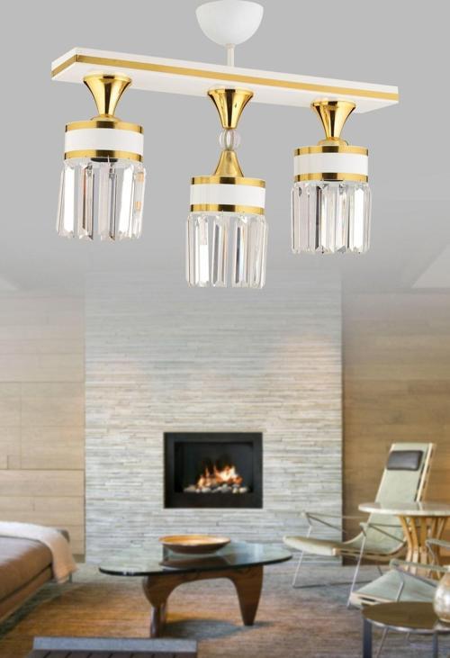 Derin 3 Lü Beyaz Gold Kristal Taşlı Caka Modern Lüks Avize