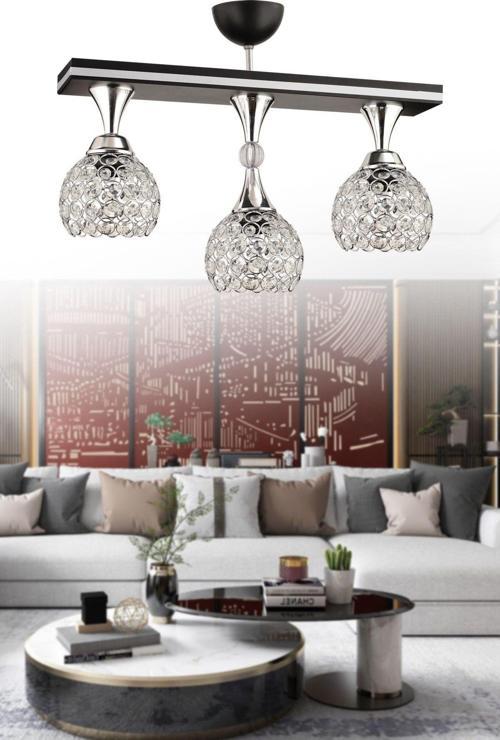Cansu 3 Lü Siyah Krom Yaldızlı Kristal Top Modern Avize