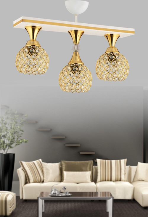 Cansu 3 Lü Caka Kristal Top Beyaza Gold Modern Kristal Avize