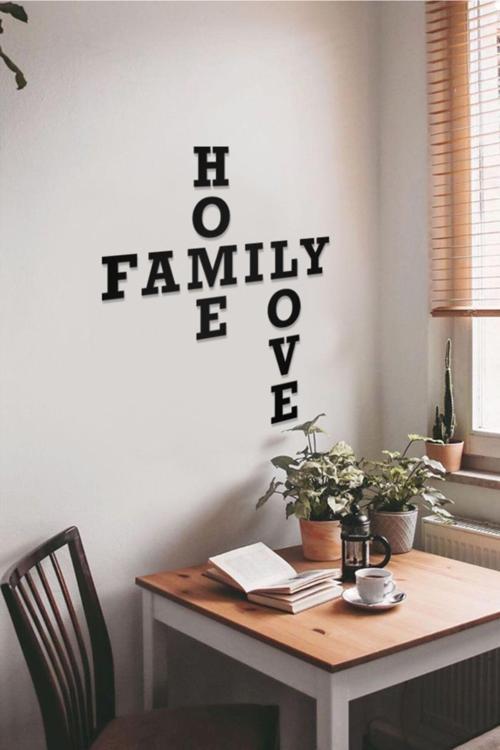 Home, Family, Love Yazılı Dekoratif Ahşap Tablo