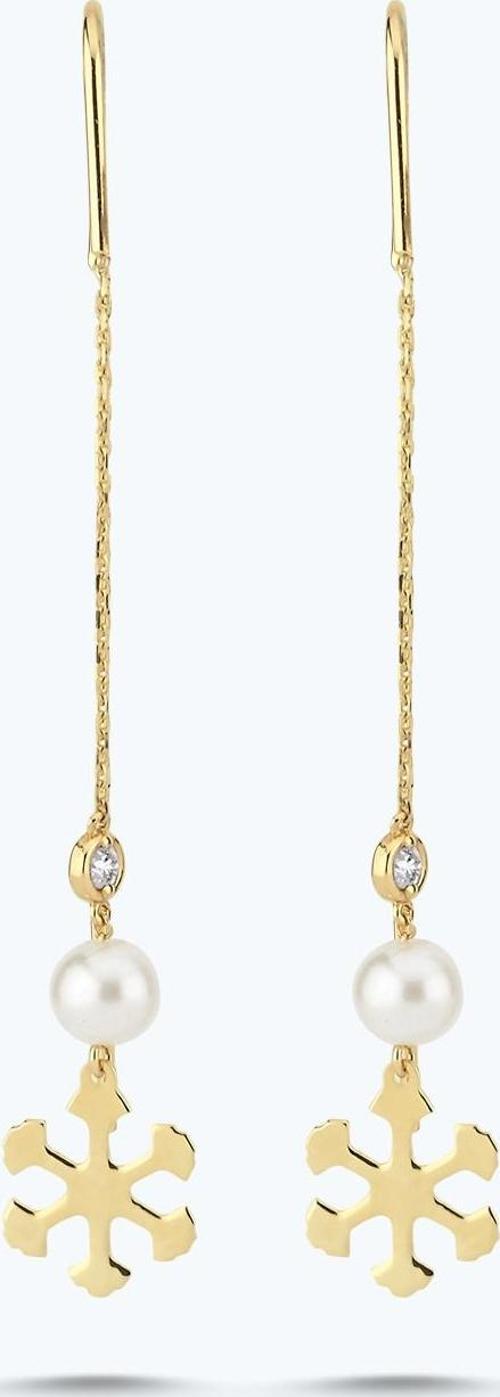 Pırlanta İncili Kar Tanesi Küpe