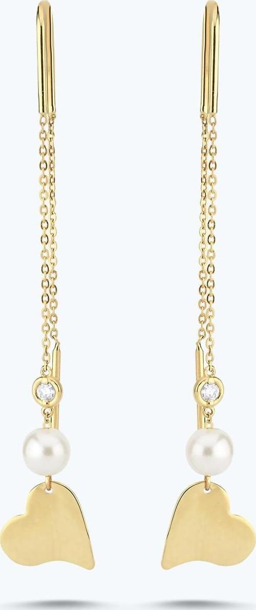 Pırlanta İncili Kalp Küpe