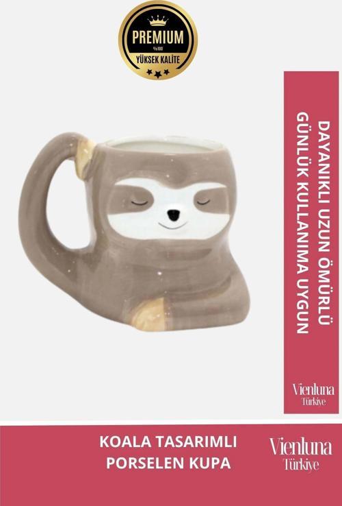 Deluxe Tasarım Dekoratif Estetik Armağan Sevgili Dost Arkadaş Porselen Koala Kupa 11*12 Cm