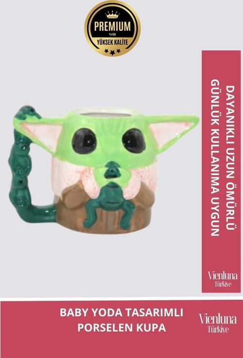 Deluxe Tasarım Dekoratif Estetik Armağan Sevgili Dost Aşk Arkadaş Porselen Baby Yoda Kupa Bardak