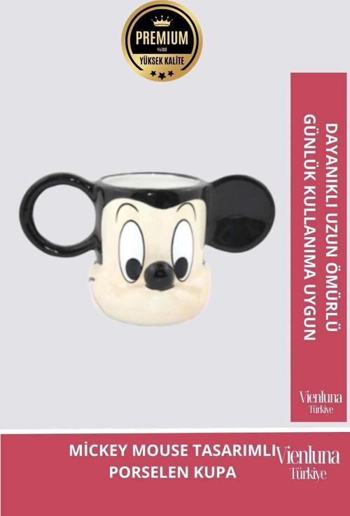 Deluxe Tasarım Dekoratif Estetik Armağan Sevgili Dost Aşk Arkadaş Porselen Mickey Mouse Kupa Bardak