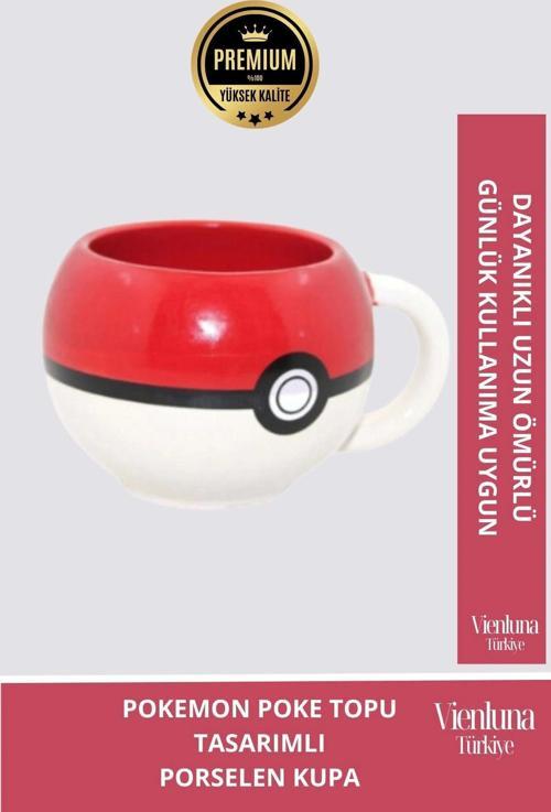 Deluxe Tasarım Dekoratif Estetik Armağan Sevgili Dost Aşk Arkadaş Porselen Pokemon Topu Kupa Bardak