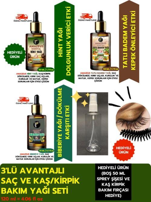 Hint 50 Ml, Tatlı Badem 50 Ml, Biberiye 20 Ml Bitkisel Yağ Seti %100 Saf (Hediyeli Ürün)