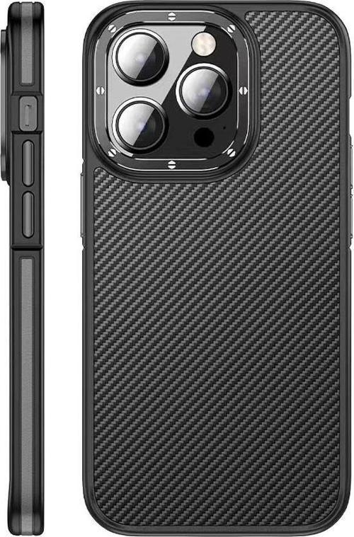 iPhone 14 Pro Uyumlu Kılıf Mat Transparan Karbon Fiber Görünümlü Marin Kapak