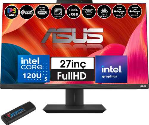 A5702WVARK Intel Ultra 5 120U 48GB Ddr5 2tb  SSD Fhd 27" IPS Freedos All In One Bilgisayar WI58512B0DF14+ZETTAUSBBELLEK