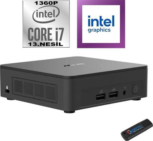 NUC13 Pro Slim Kit Intel Core I7 1360P 32GB 256GB SSD Freedos Wifi/bluetooth/thunderbolt Mini Bilgisayar RNUC13ANKI700002IF06 + Zetta Flash Bellek