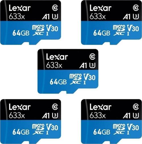 64GB 5'li Paket 633X 100MB/s MicroSDXC Hafıza Kartı