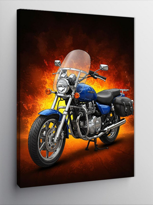 Kanvas Tablo Alevli Motosiklet Figürü