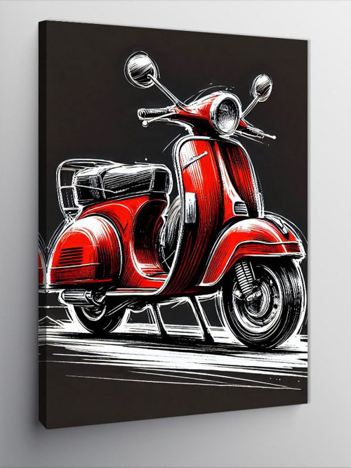 Kanvas Tablo Kırmızı Retro Motosiklet