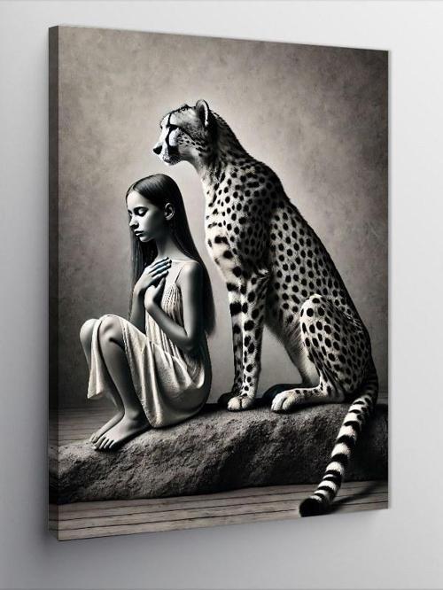 Kanvas Tablo Leopar ve Kadın Silueti