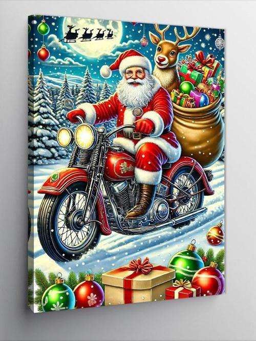Kanvas Tablo Noel Baba Motosiklette