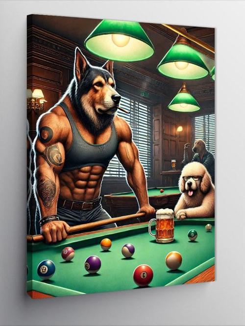 Kanvas Tablo Bilardo Masasında Köpekler