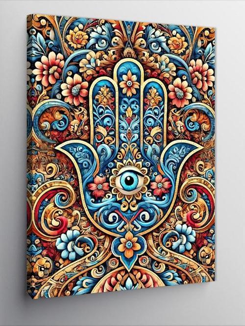 Kanvas Tablo Renkli Hamsa Eli Motifi