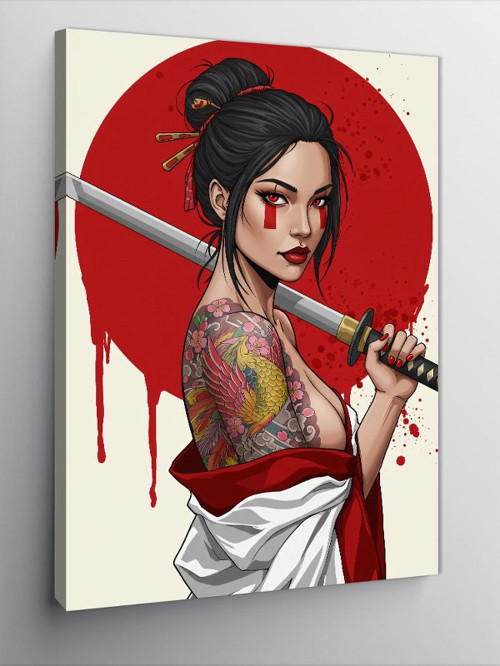 Kanvas Tablo Kılıçlı Geisha Kadın