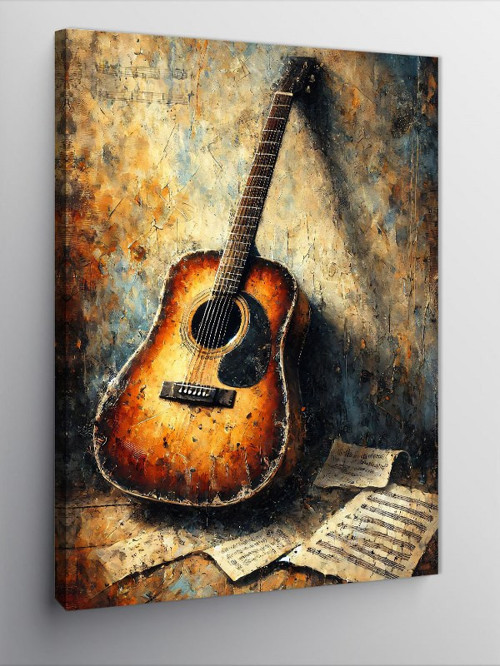 Kanvas Tablo Eski Akustik Gitar