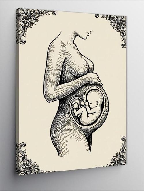 Kanvas Tablo Hamilelik ve Anne Çizimi
