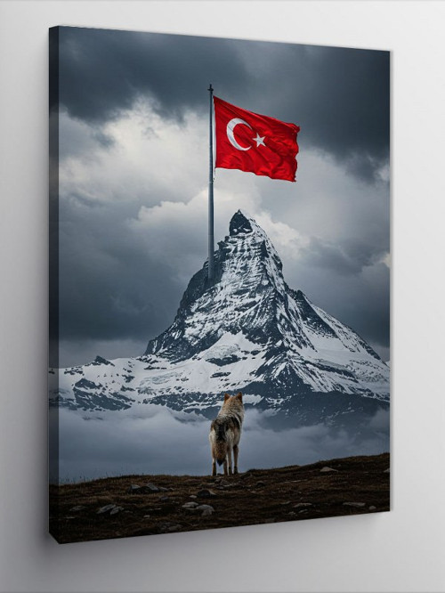 Kanvas Tablo Dağ ve Türk Bayrağı