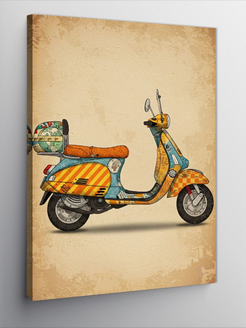 Kanvas Tablo Retro Sarı Scooter