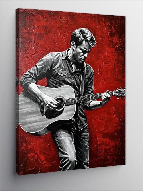 Kanvas Tablo Kırmızı Gitar Çalan Adam