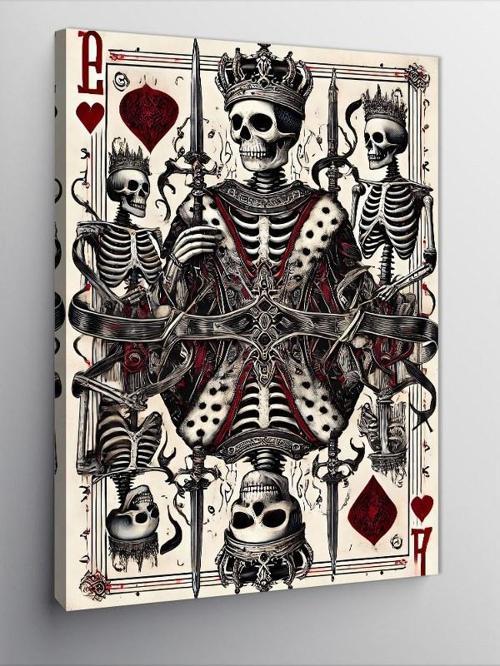 Kanvas Tablo İskambil Kağıtları İskeletler