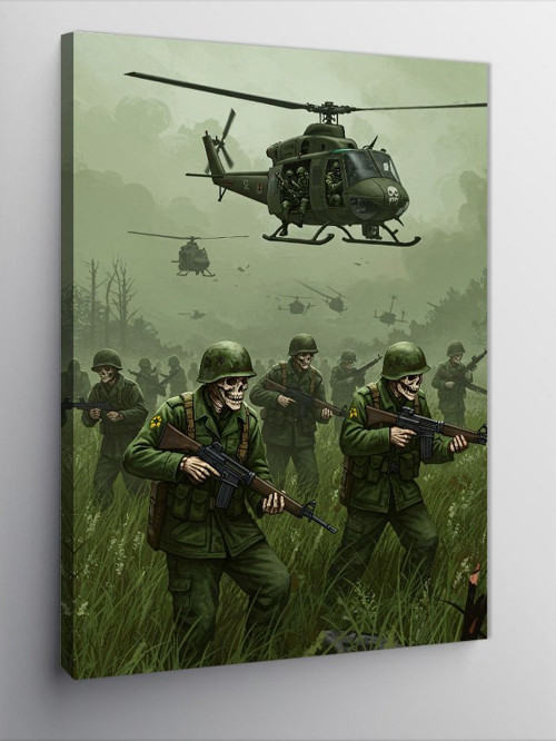 Kanvas Tablo İskelet Askerler ve Helikopterler