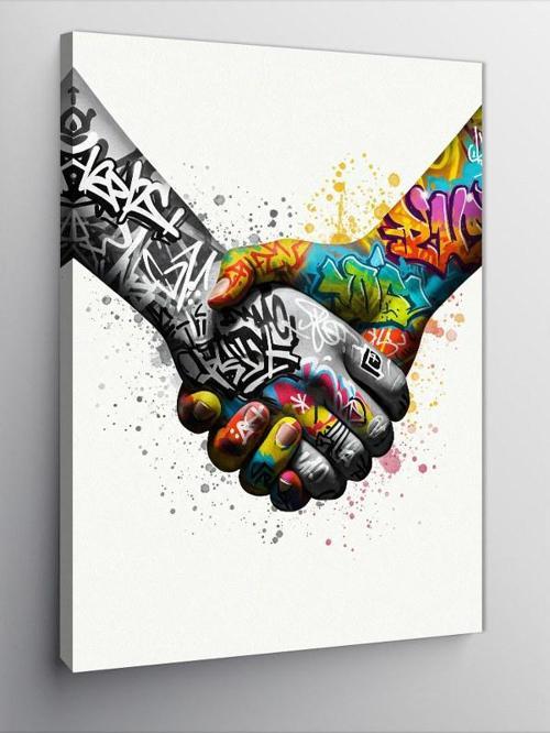 Kanvas Tablo Sıkılan Eller ve Grafiti