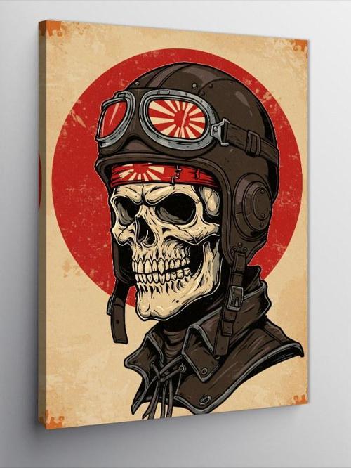 Kanvas Tablo Kafatası Kask ve Pilot Çizimi