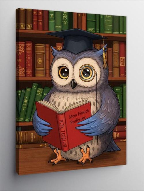 Kanvas Tablo Kitap Okuyan Mezun Baykuş